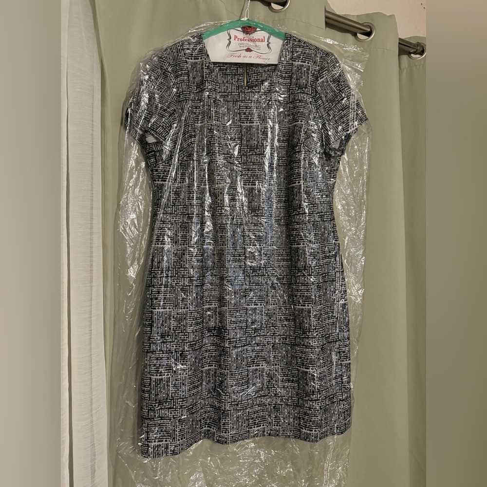 Calvin Klein Black and White Geometric Midi Dress